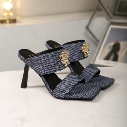 VERSACE canvas jacquard pattern fashion high heels