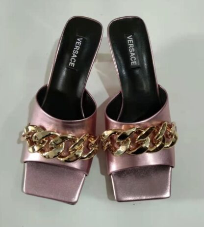 VERSACE SQUARE TOE CHAIN ​​HIGH HEELS