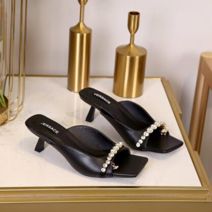 VERSACE square toe rhinestone high heels