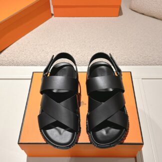 Hermes pure black comfortable casual style cross sandals with a bottom thickness of 4cm