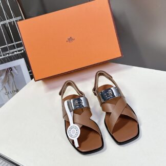 Hermès Spring and Summer Classic Square Toe Brown Versatile Comfort Sandals