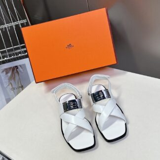 Hermès Spring and Summer Classic Square Toe White Versatile Comfort Sandals
