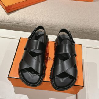 Hermes classic black comfortable casual style cross sandals