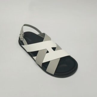 Hermès black, white and grey couple's braided sandals