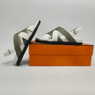 Hermès white and grey couple woven sandals