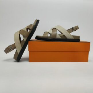 Hermès Grey Brown Couple Braided Sandals