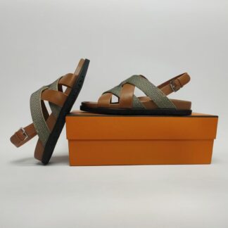 Hermès dark brown couple's braided sandals