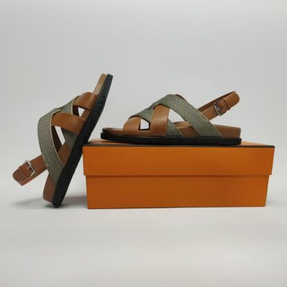 Hermès dark brown couple's braided sandals