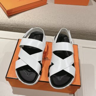 Hermès soft calfskin white casual cross-slippers
