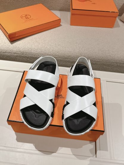 Hermès soft calfskin white casual cross-slippers