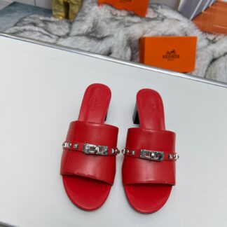 Hermès new spring and summer red thick-heeled sandals, heel height 5cm