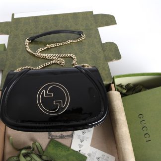 Gucci shiny black patent leather handbag