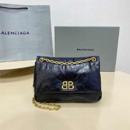 Balenciaga Monaco fluffy bag black and gold mini chain bag