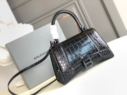Balenciaga crocodile pattern black buckle medium hourglass bag