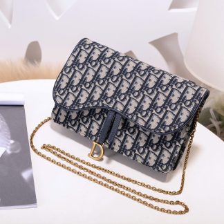 Dior jacquard canvas blue with cowhide large clutch bag