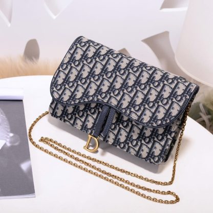 Dior jacquard canvas blue with cowhide large clutch bag
