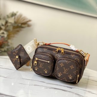 Louis Vuitton monogram double pocket fabric shoulder strap camera bag messenger bag