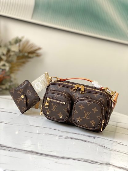 Louis Vuitton monogram double pocket fabric shoulder strap camera bag messenger bag