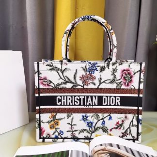 Dior White Iris Medium Book Tote Handbag