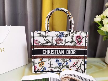 Dior White Iris Medium Book Tote Handbag