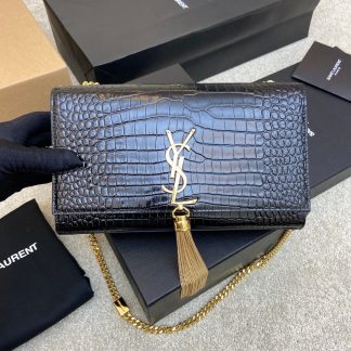 Ysl black gold buckle crocodile shoulder bag