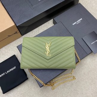 Ysl grass green with gold buckle caviar pattern envelope bag