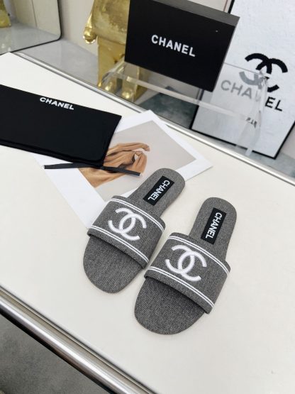 Chanel Grey New Fabric Lambskin Slippers
