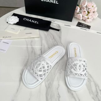 Chanel Spring/Summer New White Exquisite Plaid Braided Slippers