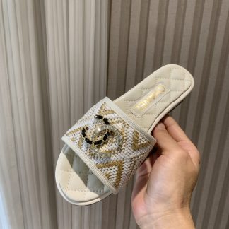 Chanel Spring and Summer Platinum and Flash Brick Double C Flat Slippers