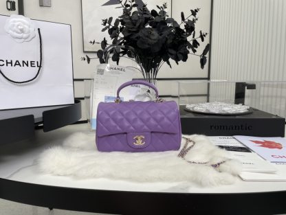 Sheepskin Light Gold Chanel 22A Latest Mini CF Handle Tote Bag
