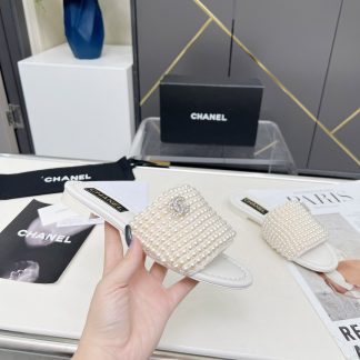 Chanel Spring/Summer White Dance Shoes Collection Sewn Pearl Vintage Slippers