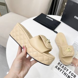 Chanel apricot spring and summer series European and American catwalk new slippers heel height 6.5
