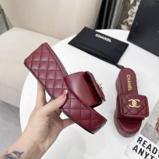 Chanel red spring and summer series European and American catwalk new slippers heel height 6.5