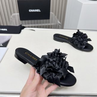 Chanel Spring/Summer Dance Shoes Series Black Slim Retro Feeling Custom Flower Slippers Heel Height 1.5cm