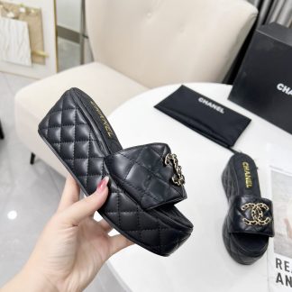 Chanel Spring/Summer Dance Shoes Series Black European and American Catwalk New Slippers Heel Height 6.5cm