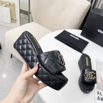 Chanel Spring/Summer Dance Shoes Series Black European and American Catwalk New Slippers Heel Height 6.5cm