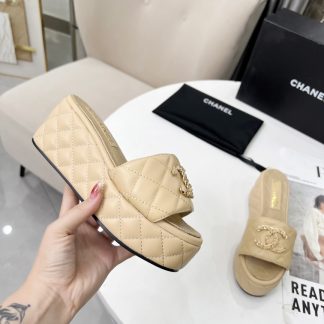 Chanel Spring/Summer Dance Shoes Series Apricot European and American Catwalk New Slippers Heel Height 6.5cm