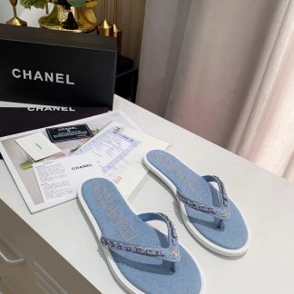 Chanel Spring New Denim Blue Chain Flip Flops