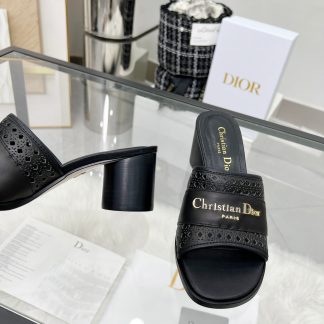 Dior D-Lane Slide Round Heel Hollow High Heel Sandals