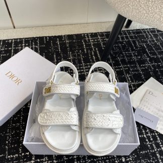 Dior white Velcro strap woven flat sandals