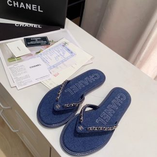 Chanel Spring New Dark Blue Chain Flip-Flops