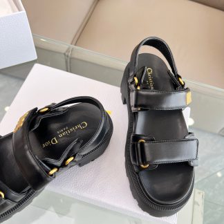 Dior popular black thick-soled mid-heel sandals