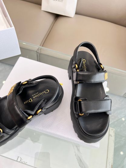 Dior popular black thick-soled mid-heel sandals