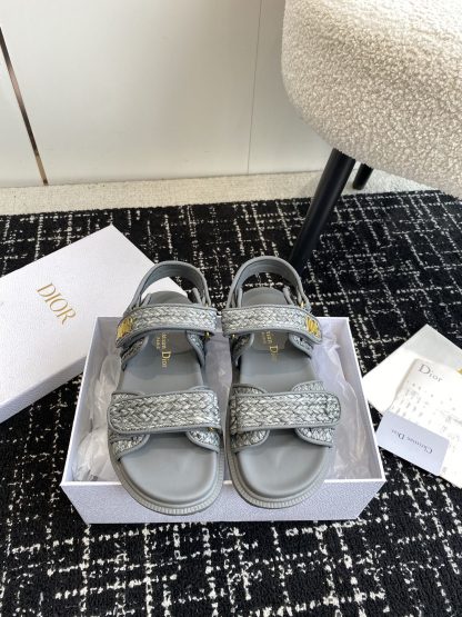 Dior hot-selling magic tape one-strap woven flat sandals
