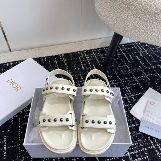 Dior Velcro Strap Studded Flat Sandals