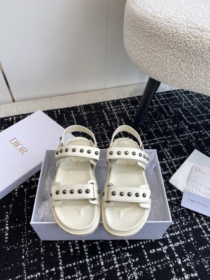 Dior Velcro Strap Studded Flat Sandals