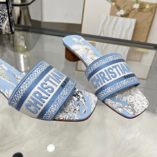 Dior light blue monogram embroidered high-heeled sandals