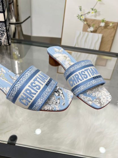 Dior light blue monogram embroidered high-heeled sandals