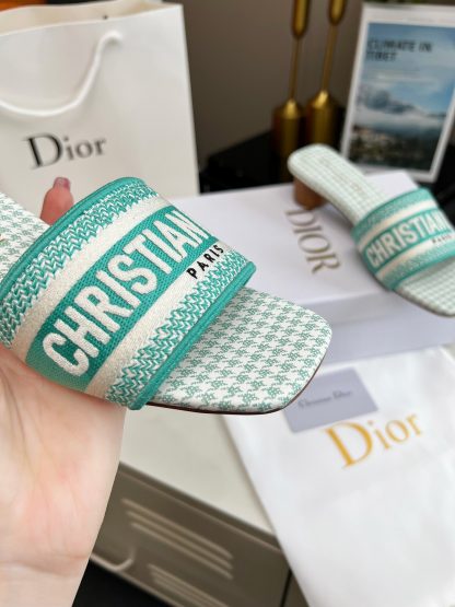 Dior Fresh Mint Green Silk Satin Mid-heeled Sandals - Image 2