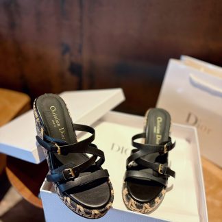 Dior black wedge sandals
